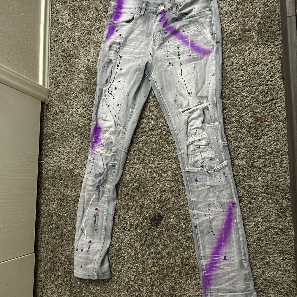 Stylish Gray and Purple Splatter Jeans
